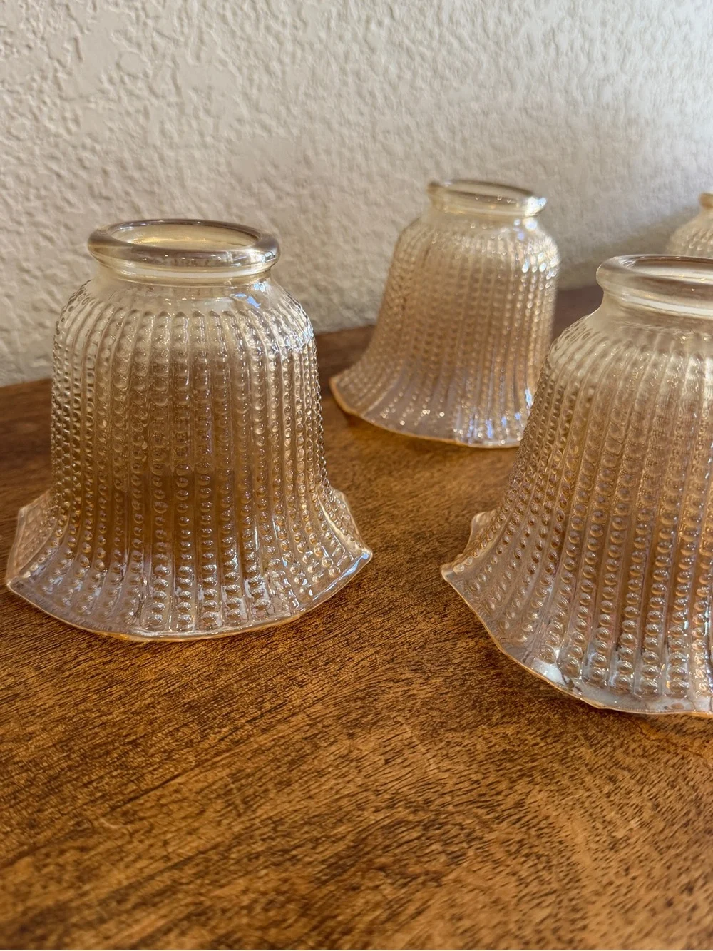 (5) Vintage Iridescent Hobnail Vanity Light Fan Cover Ruffled Nouveau Hollywood